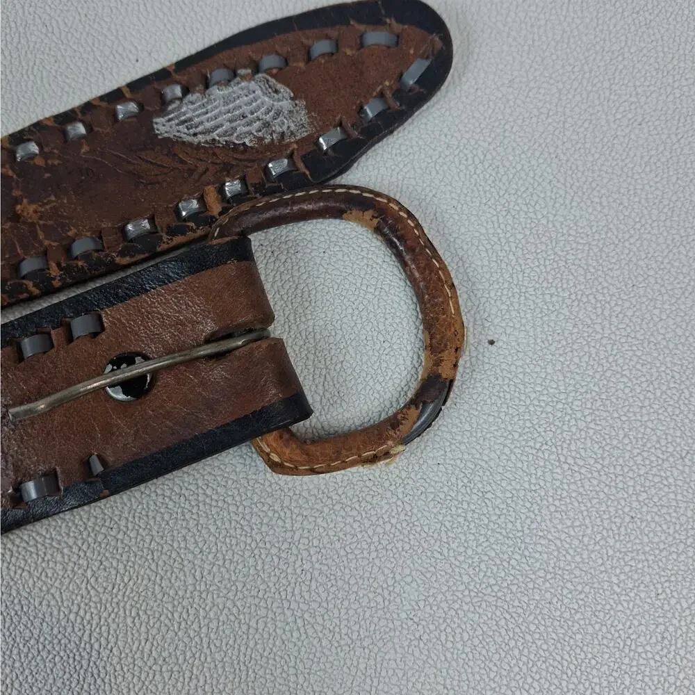 Vtg Cinturones Ada Mexico Hand Tooled Leather Belt Size 36 Eagle Western Worn